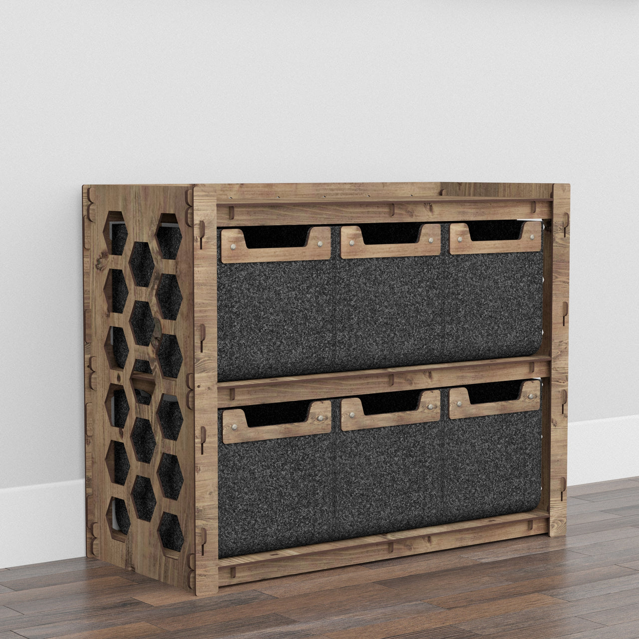 Honeycomb Low Dresser 4 Drawers Side Table [6 SMALL BLACK BINS]