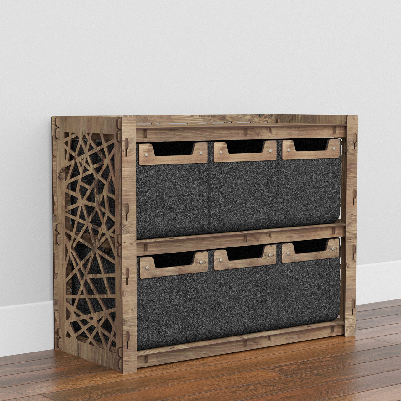 Crystals Low Dresser 4 Drawers Side Table [6 SMALL BLACK BINS]