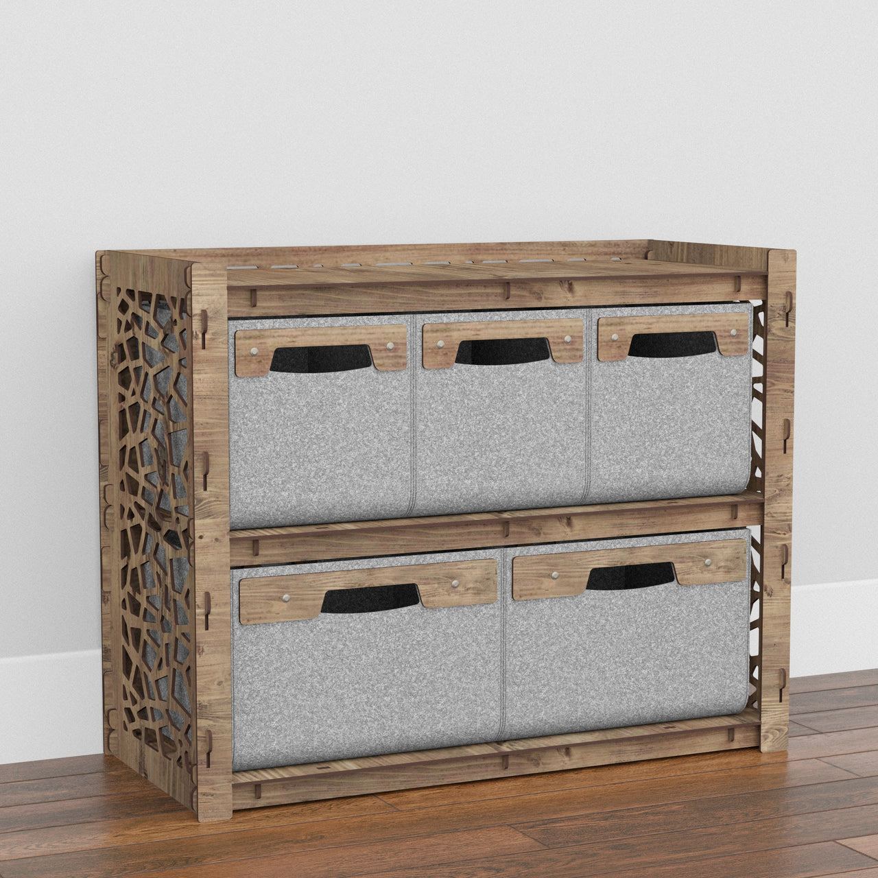 Stones Low Dresser 5 Drawers Side Table [2L 3S GRAY BINS]