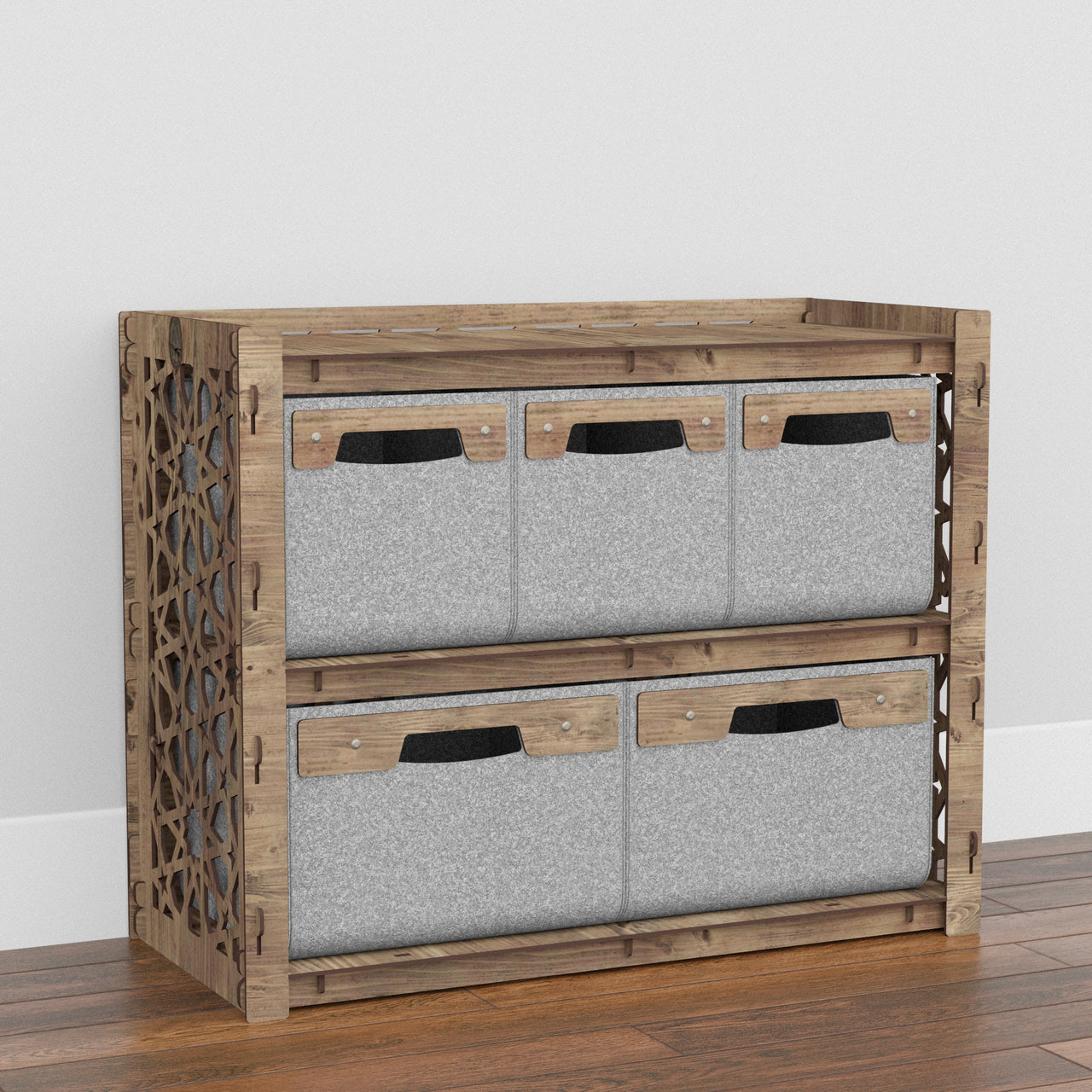 Arabic Low Dresser 5 Drawers Side Table [2L 3S GRAY BINS]