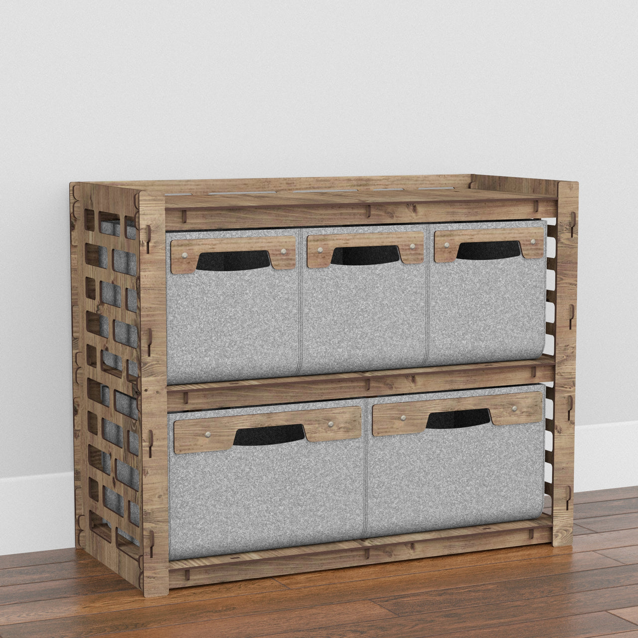 Brickwall Low Dresser 5 Drawers Side Table [2L 3S GRAY BINS]