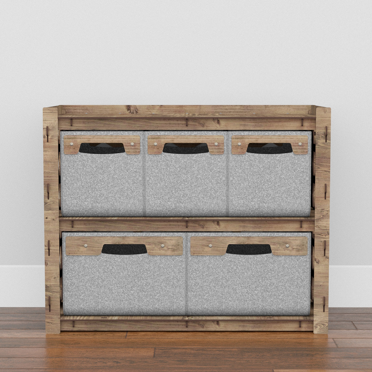 Honeycomb Low Dresser 5 Drawers Side Table [2L 3S GRAY BINS]