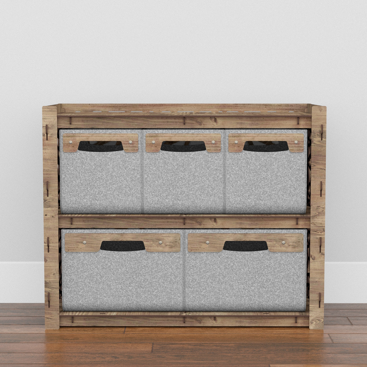 Stones Low Dresser 5 Drawers Side Table [2L 3S GRAY BINS]