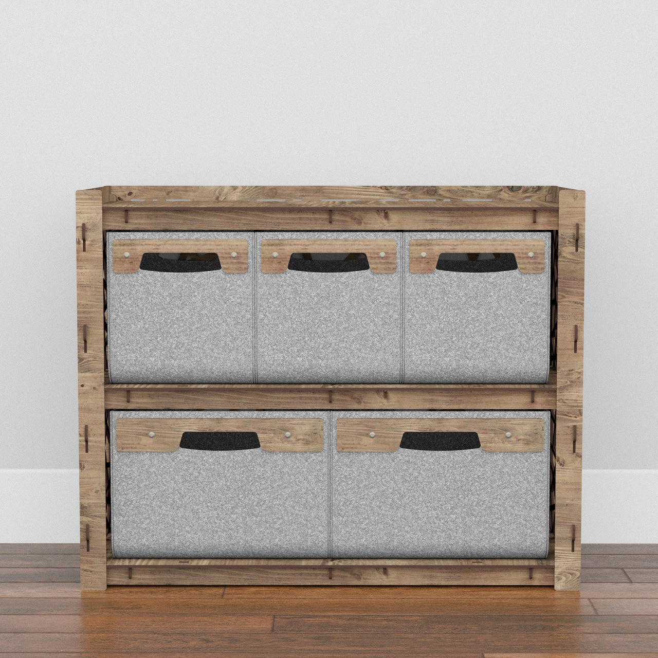 Crystals Low Dresser 5 Drawers Side Table [2L 3S GRAY BINS]