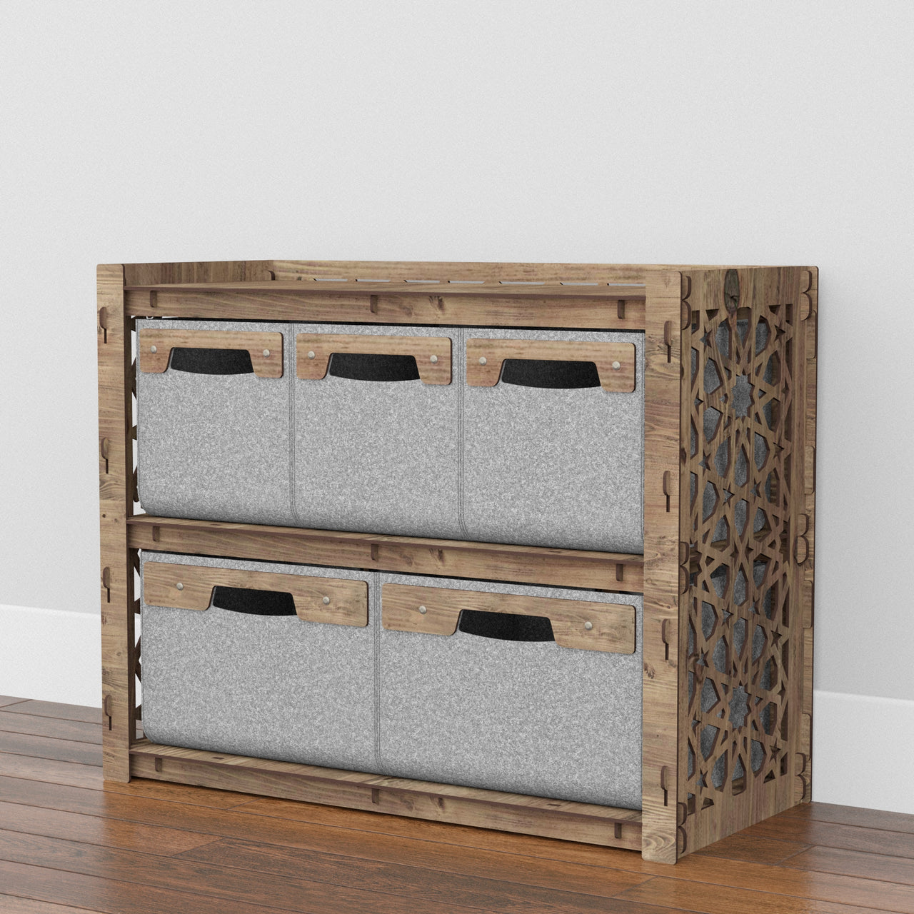 Arabic Low Dresser 5 Drawers Side Table [2L 3S GRAY BINS]