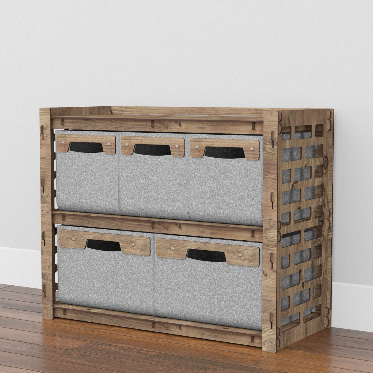 Brickwall Low Dresser 5 Drawers Side Table [2L 3S GRAY BINS]