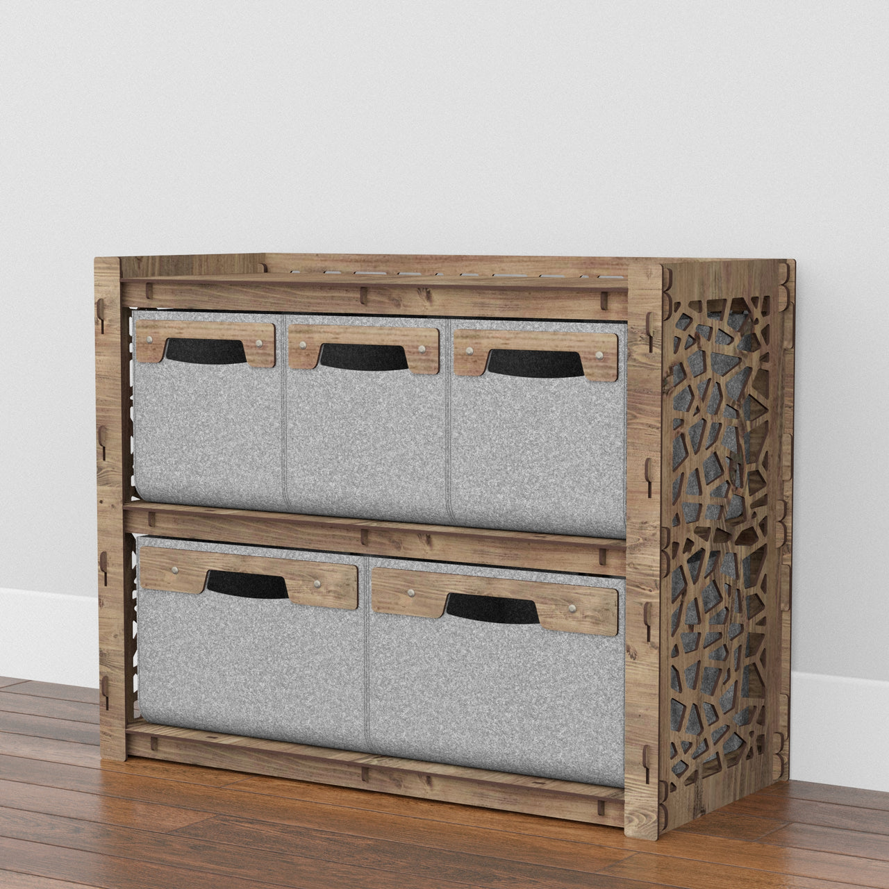 Stones Low Dresser 5 Drawers Side Table [2L 3S GRAY BINS]