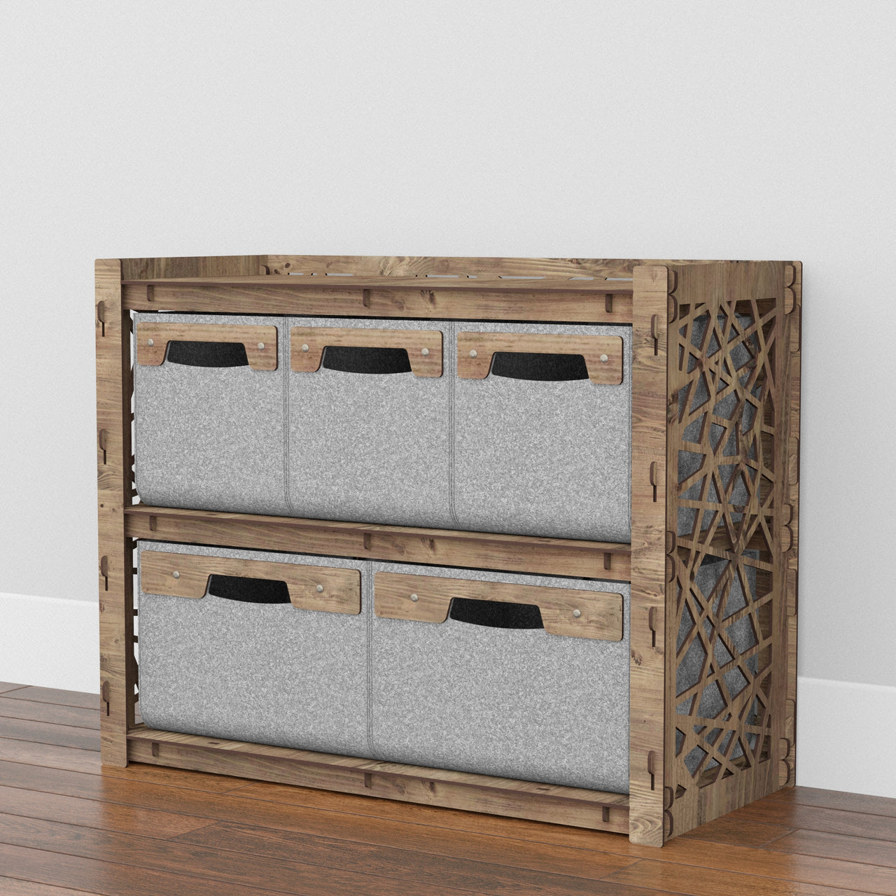 Crystals Low Dresser 5 Drawers Side Table [2L 3S GRAY BINS]