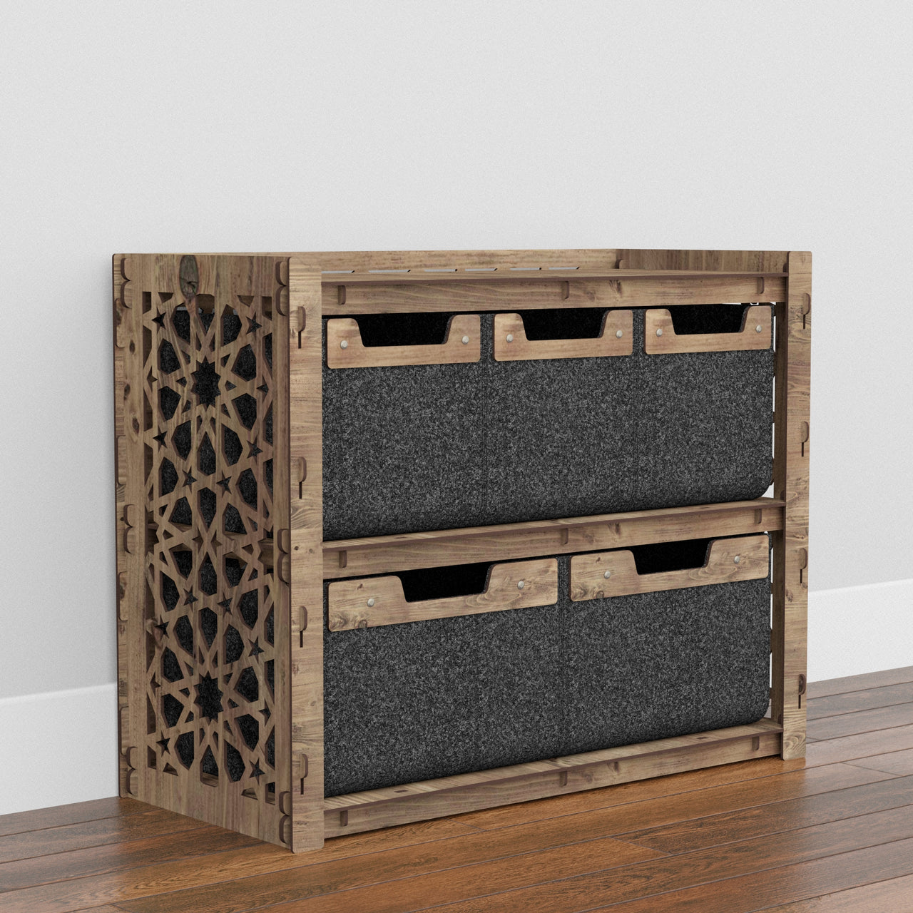 Arabic Low Dresser 5 Drawers Side Table [2L 3S BLACK BINS]