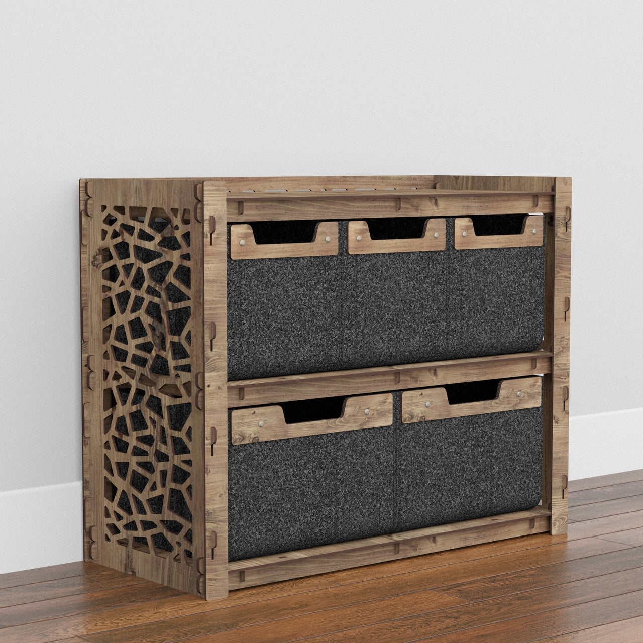 Stones Low Dresser 5 Drawers Side Table [2L 3S BLACK BINS]