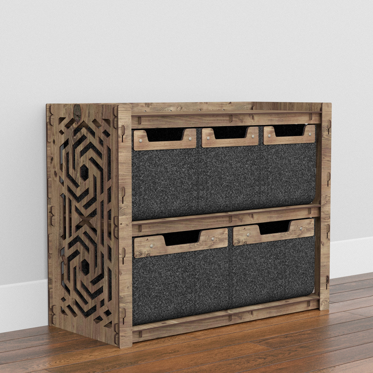 Solar Low Dresser 5 Drawers Side Table [2L 3S BLACK BINS]