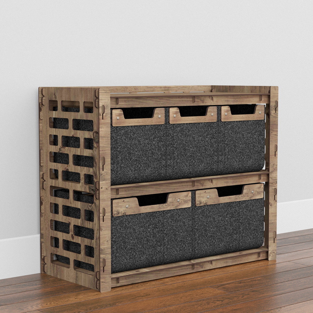 Brickwall Low Dresser 5 Drawers Side Table [2L 3S BLACK BINS]