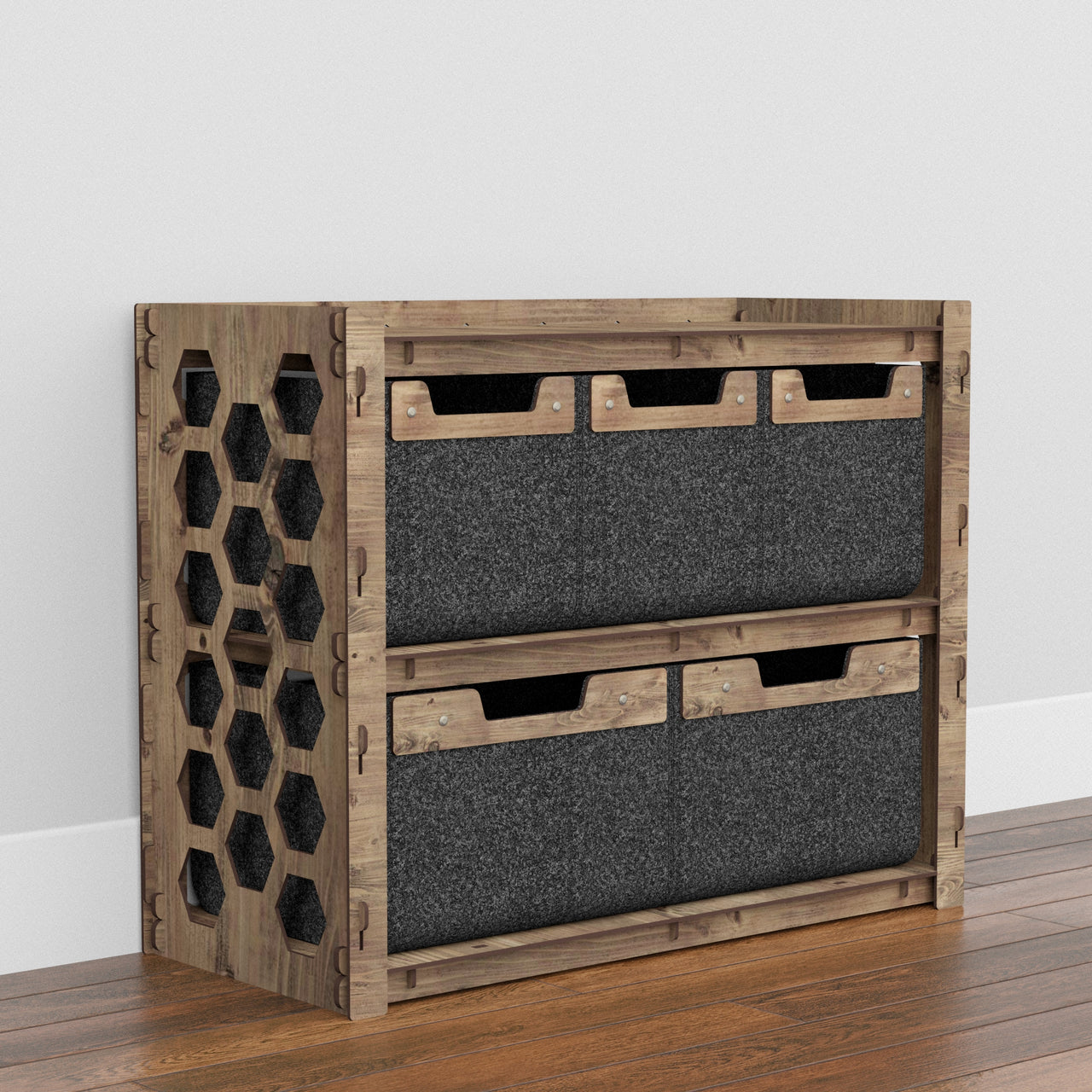 Honeycomb Low Dresser 5 Drawers Side Table [2L 3S BLACK BINS]