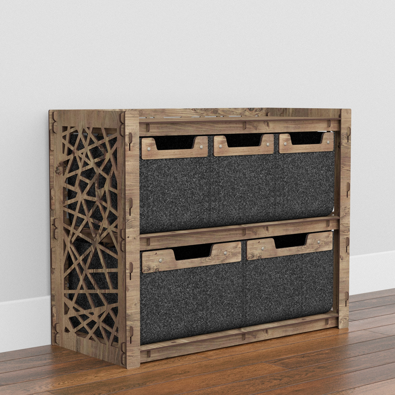 Crystals Low Dresser 5 Drawers Side Table [2L 3S BLACK BINS]