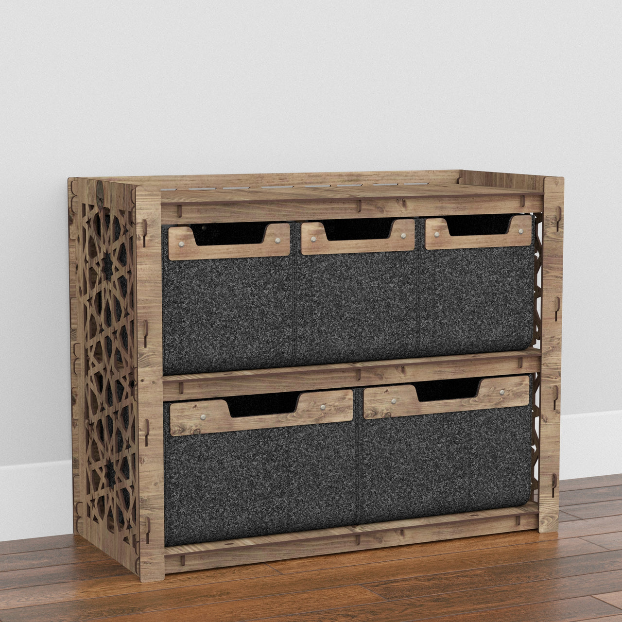 Arabic Low Dresser 5 Drawers Side Table [2L 3S BLACK BINS]