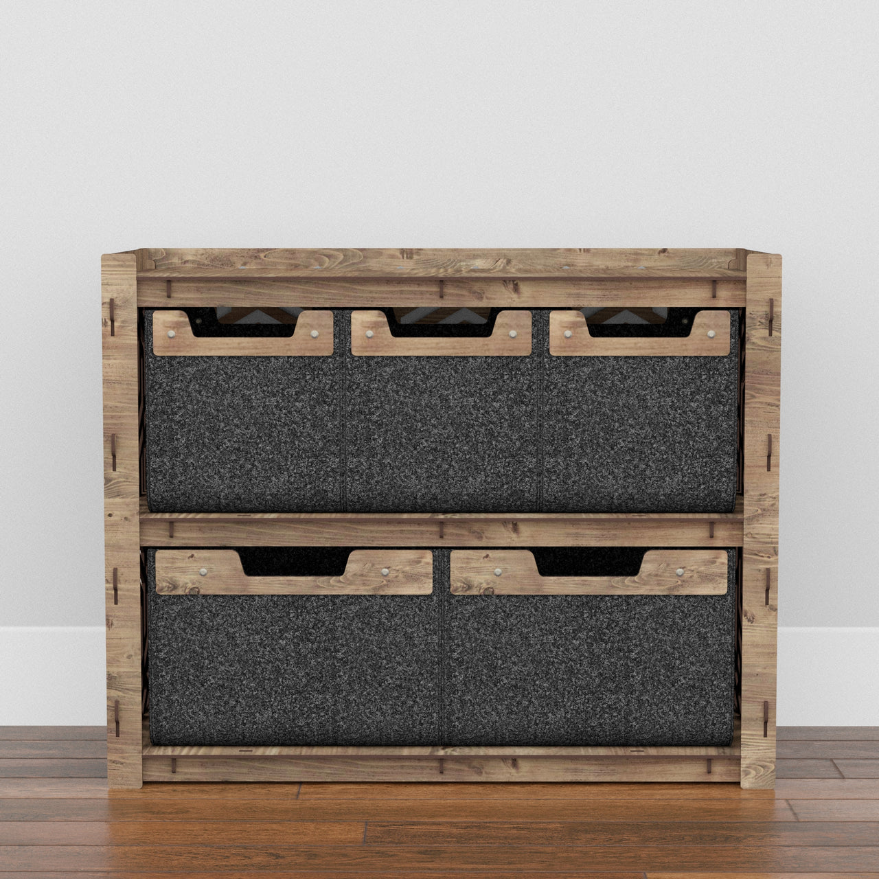 Solar Low Dresser 5 Drawers Side Table [2L 3S BLACK BINS]