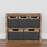 Thumbnail for Stones Low Dresser 5 Drawers Side Table [2L 3S BLACK BINS]