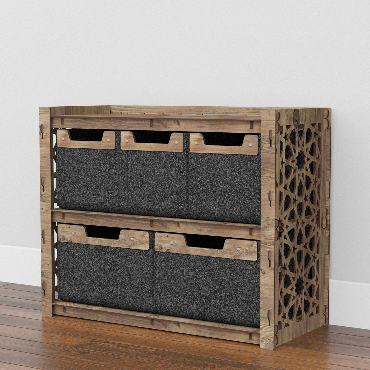 Arabic Low Dresser 5 Drawers Side Table [2L 3S BLACK BINS]