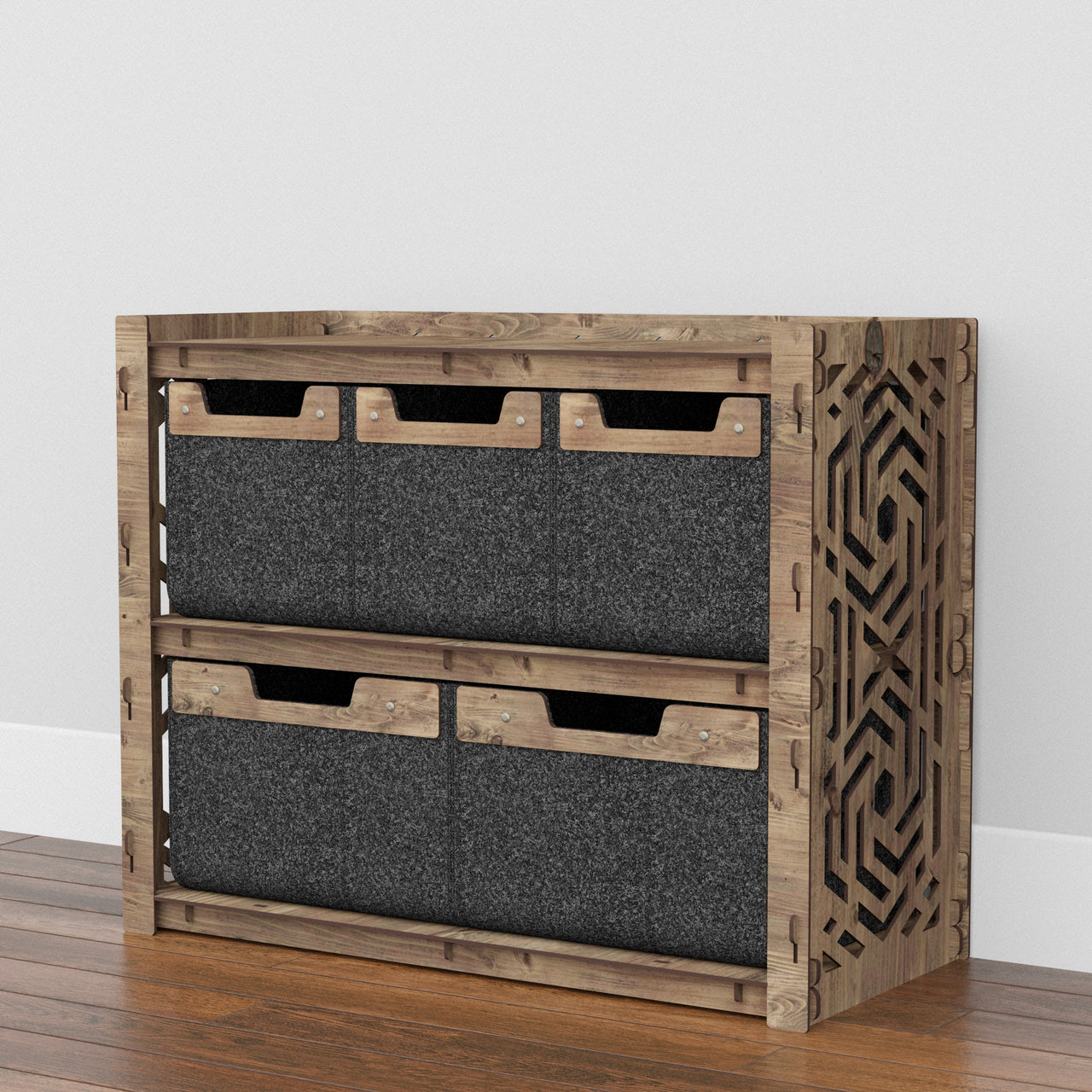 Solar Low Dresser 5 Drawers Side Table [2L 3S BLACK BINS]