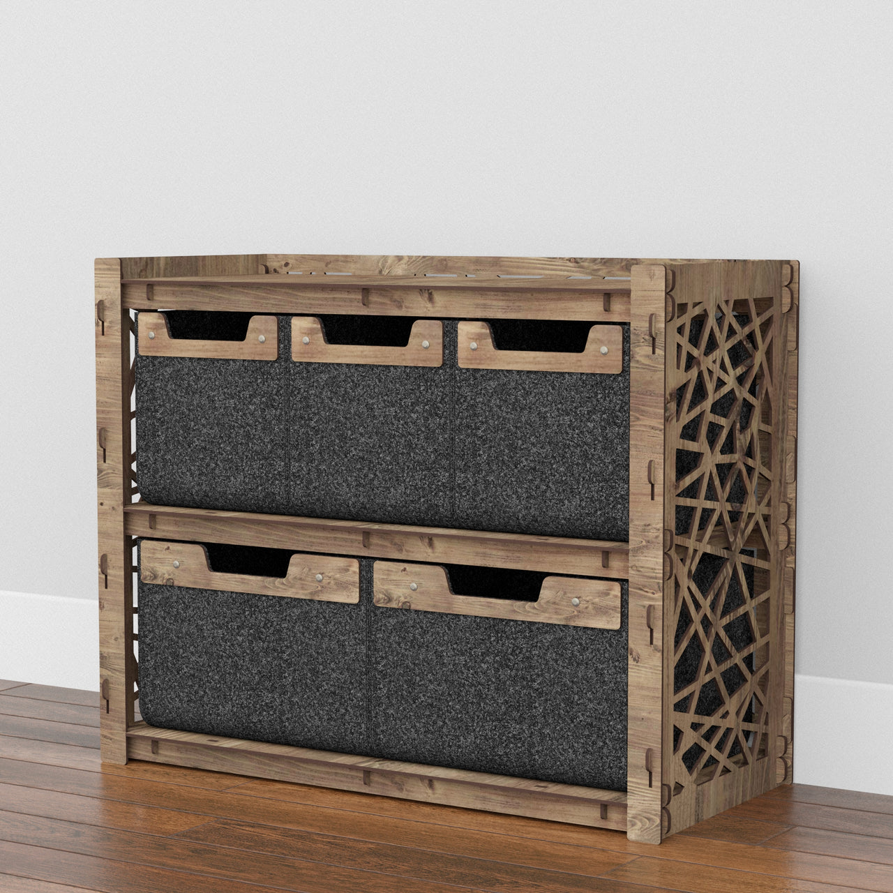 Crystals Low Dresser 5 Drawers Side Table [2L 3S BLACK BINS]