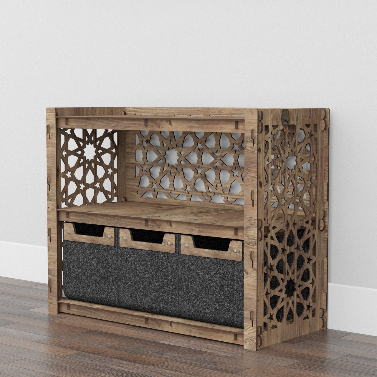 Arabic Low Dresser 3 Drawers Side Table [3 SMALL BLACK BINS]