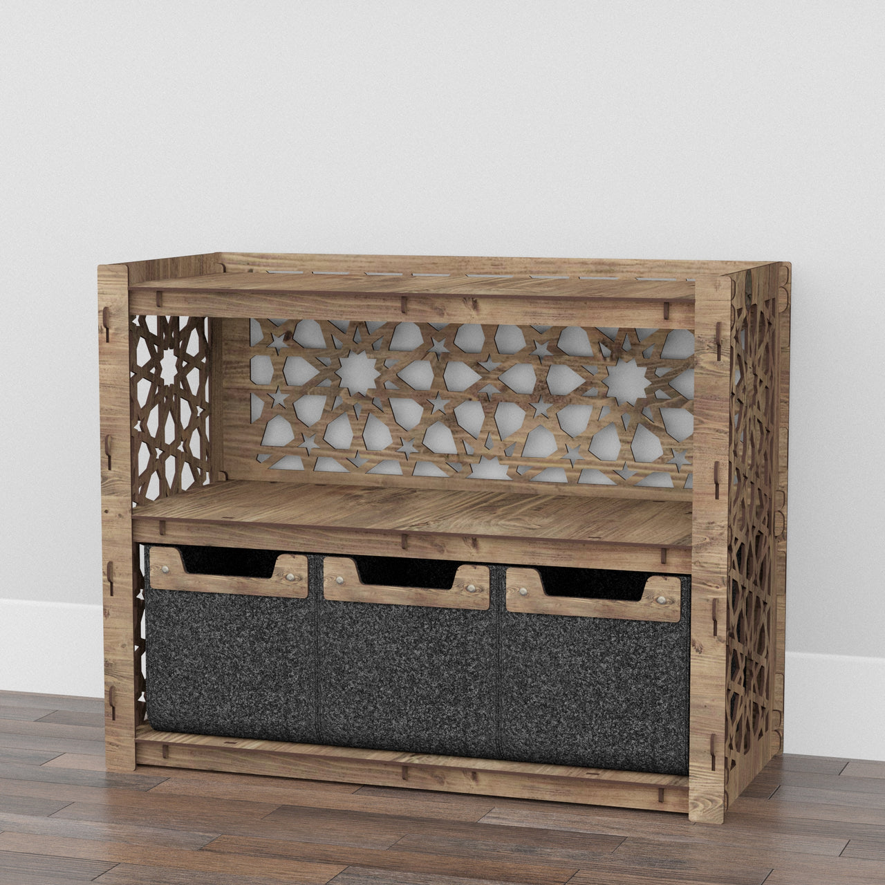 Arabic Low Dresser 3 Drawers Side Table [3 SMALL BLACK BINS]