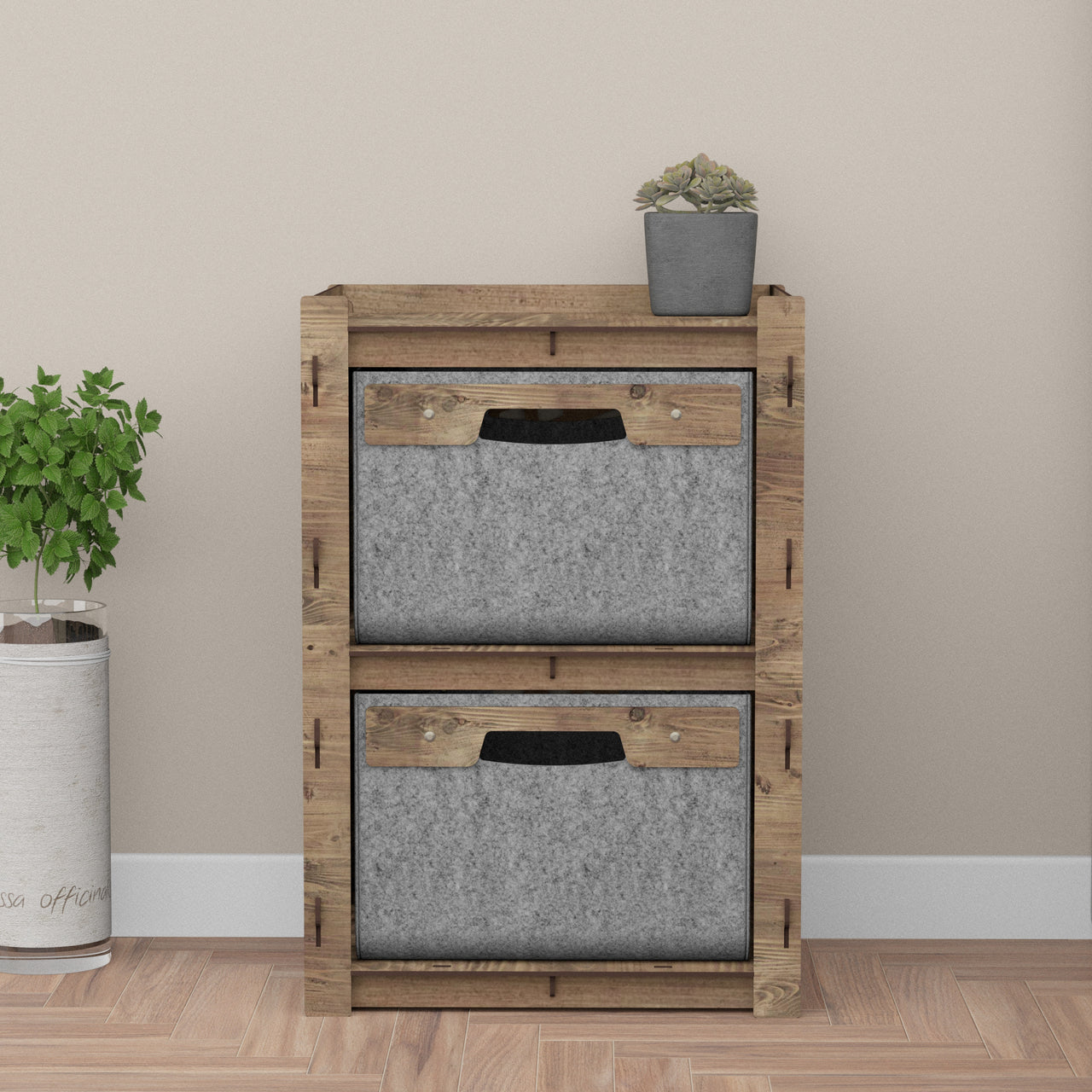 Stones Bedside Table Nightstand 2 Drawers [2 GRAY BINS]