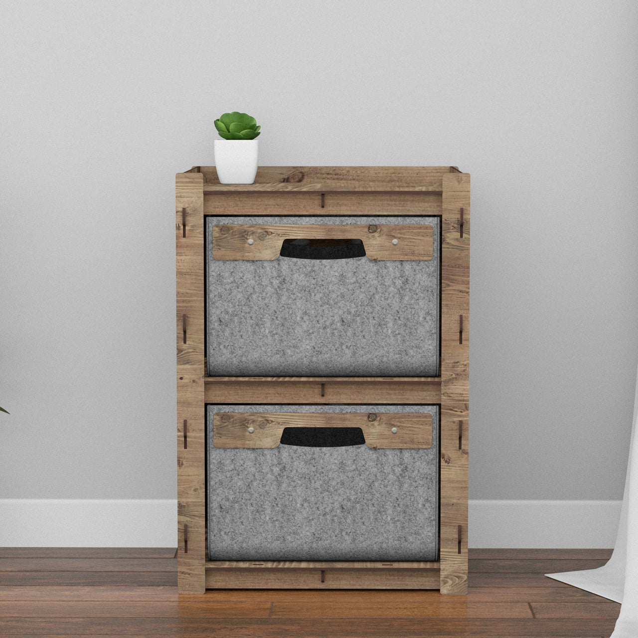 Solar Bedside Table Nightstand 2 Drawers [2 GRAY BINS]