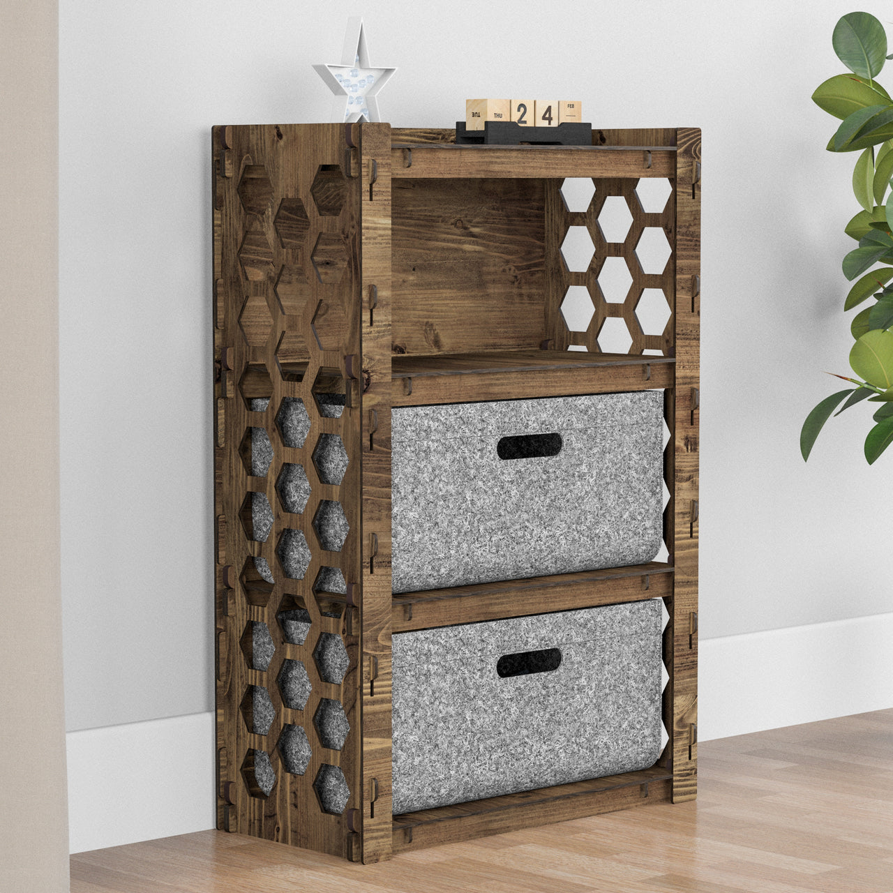 Honeycomb Chest Of 2 Drawers Storage Cabinet [2L GRAY BINS]