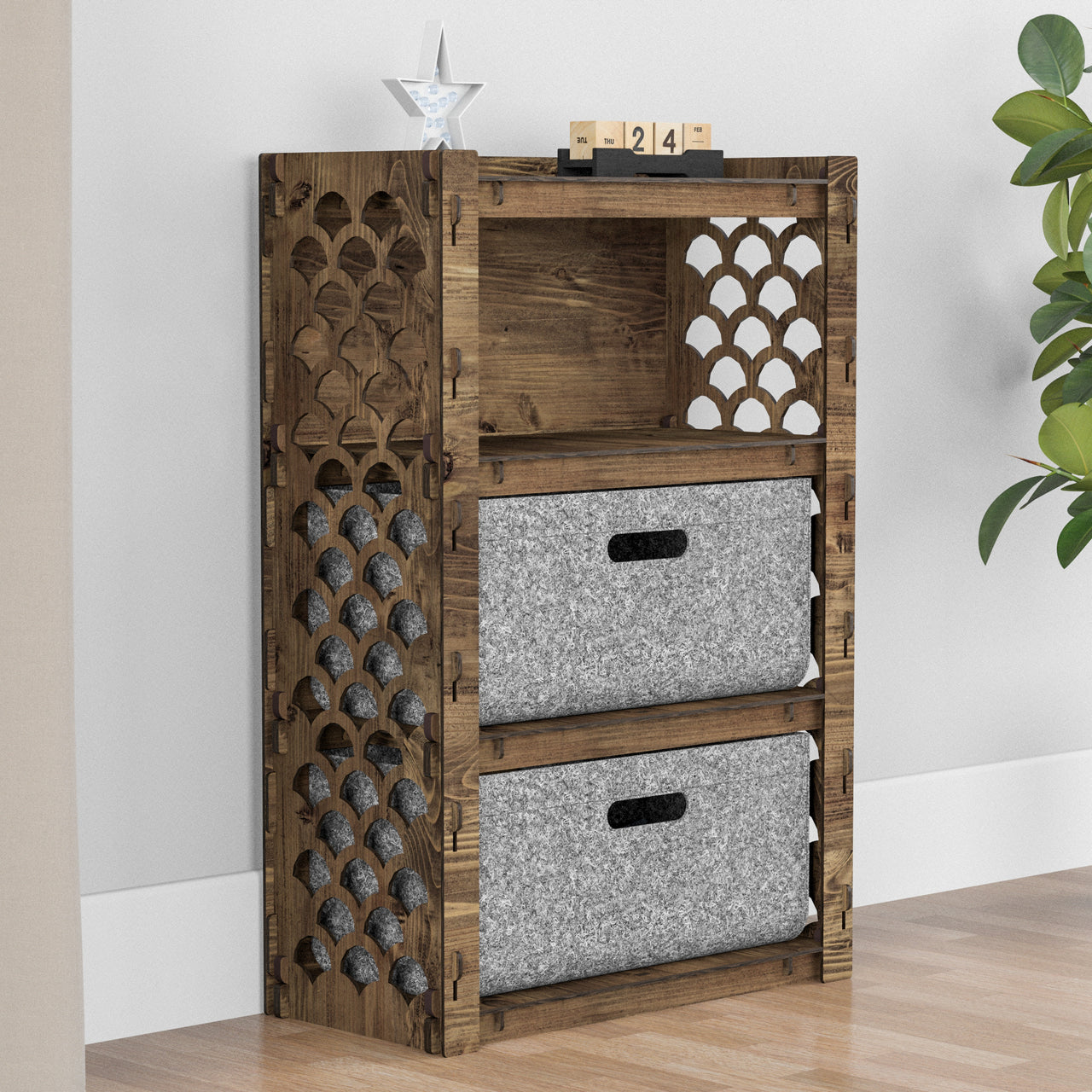 Mermaid Chest Of 2 Drawers Storage Cabinet [2L GRAY BINS]