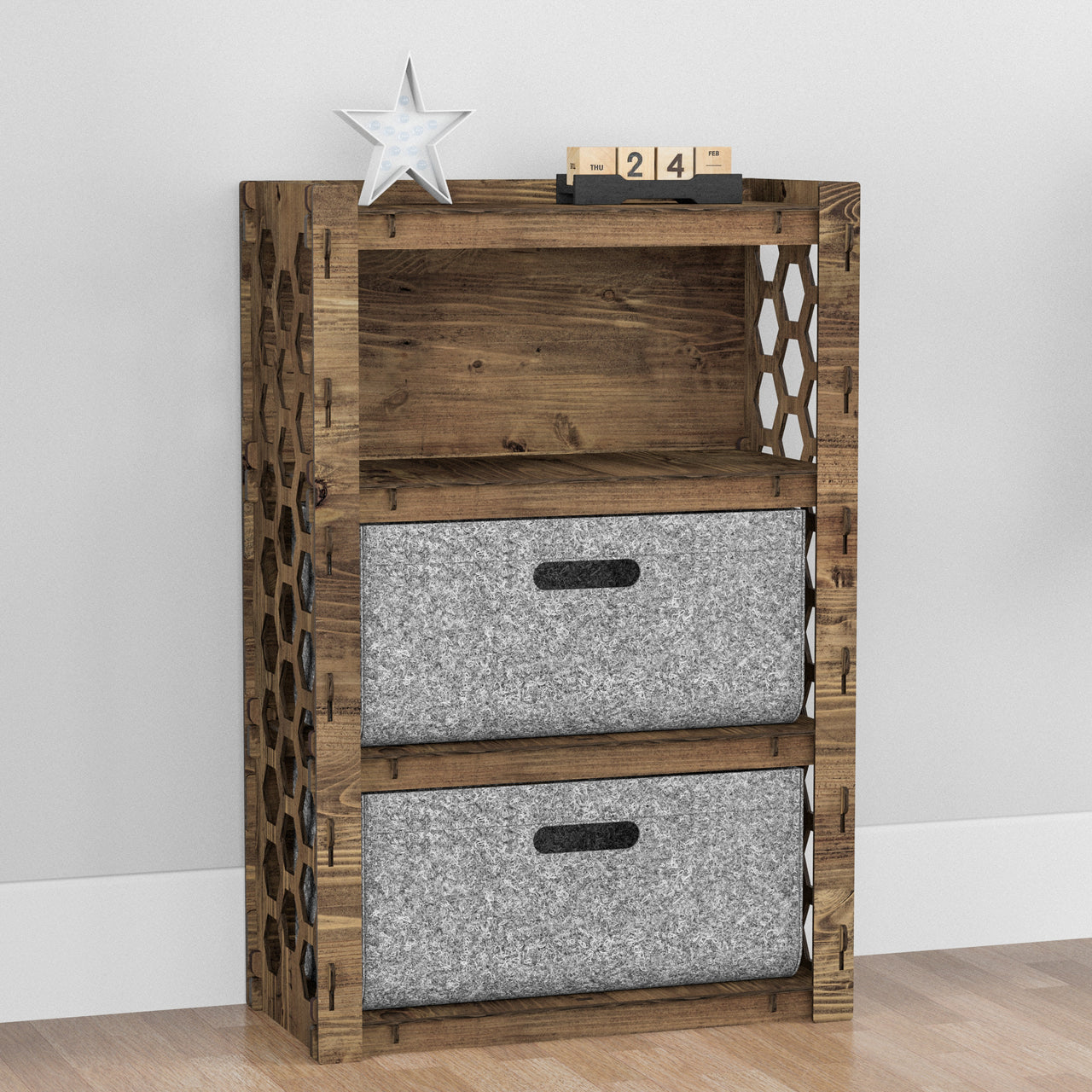 Honeycomb Chest Of 2 Drawers Storage Cabinet [2L GRAY BINS]