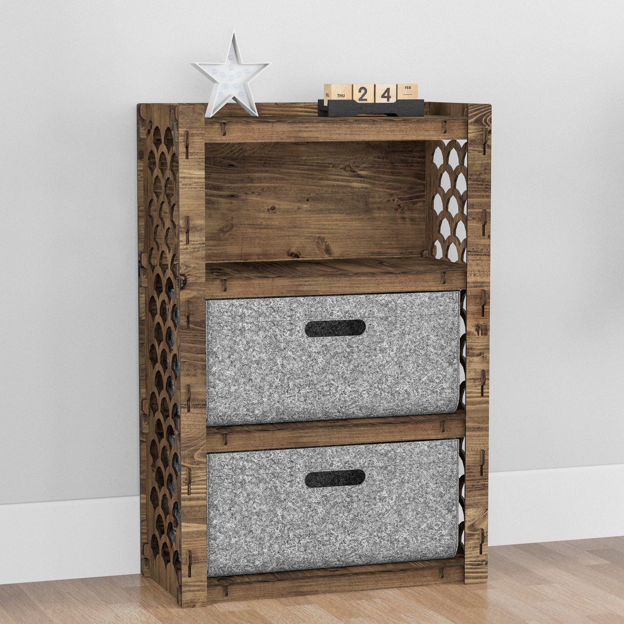 Mermaid Chest Of 2 Drawers Storage Cabinet [2L GRAY BINS]