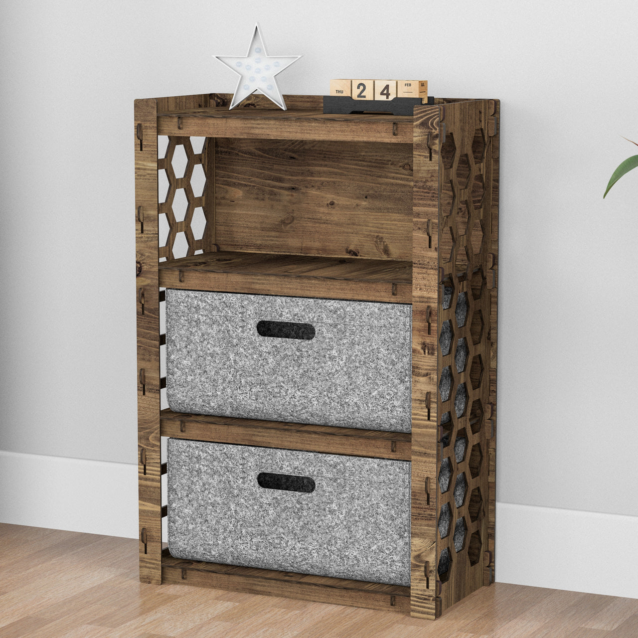 Honeycomb Chest Of 2 Drawers Storage Cabinet [2L GRAY BINS]