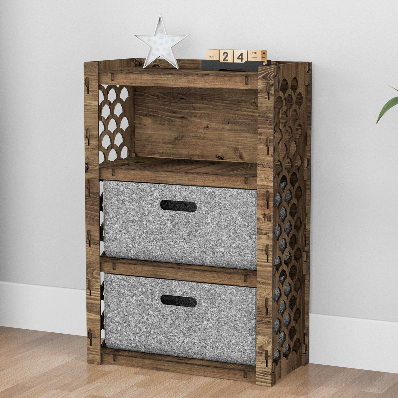 Mermaid Chest Of 2 Drawers Storage Cabinet [2L GRAY BINS]