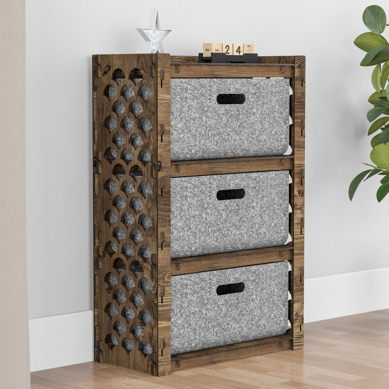 Mermaid Chest Of 3 Drawers Storage Cabinet [3L GRAY BINS]