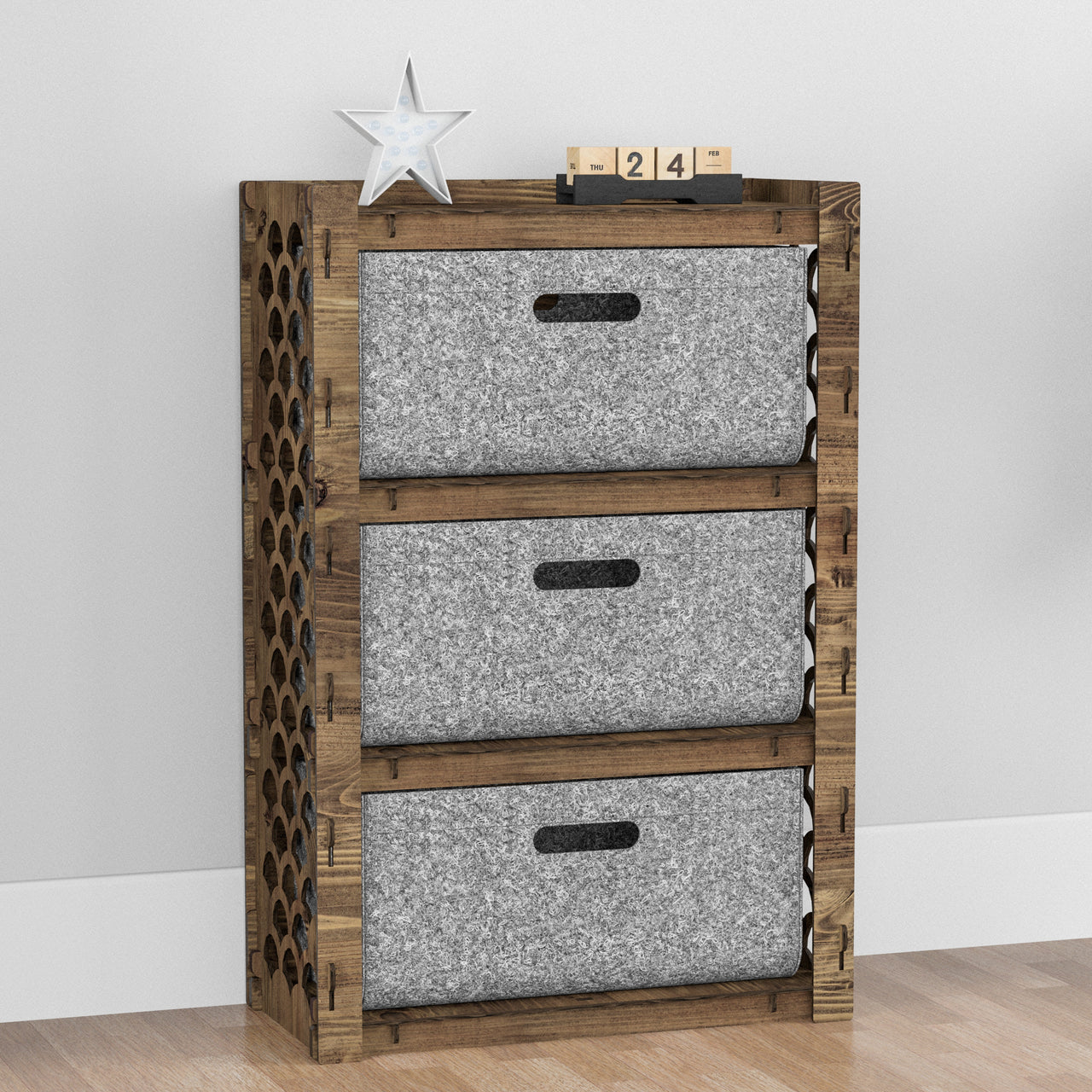 Mermaid Chest Of 3 Drawers Storage Cabinet [3L GRAY BINS]