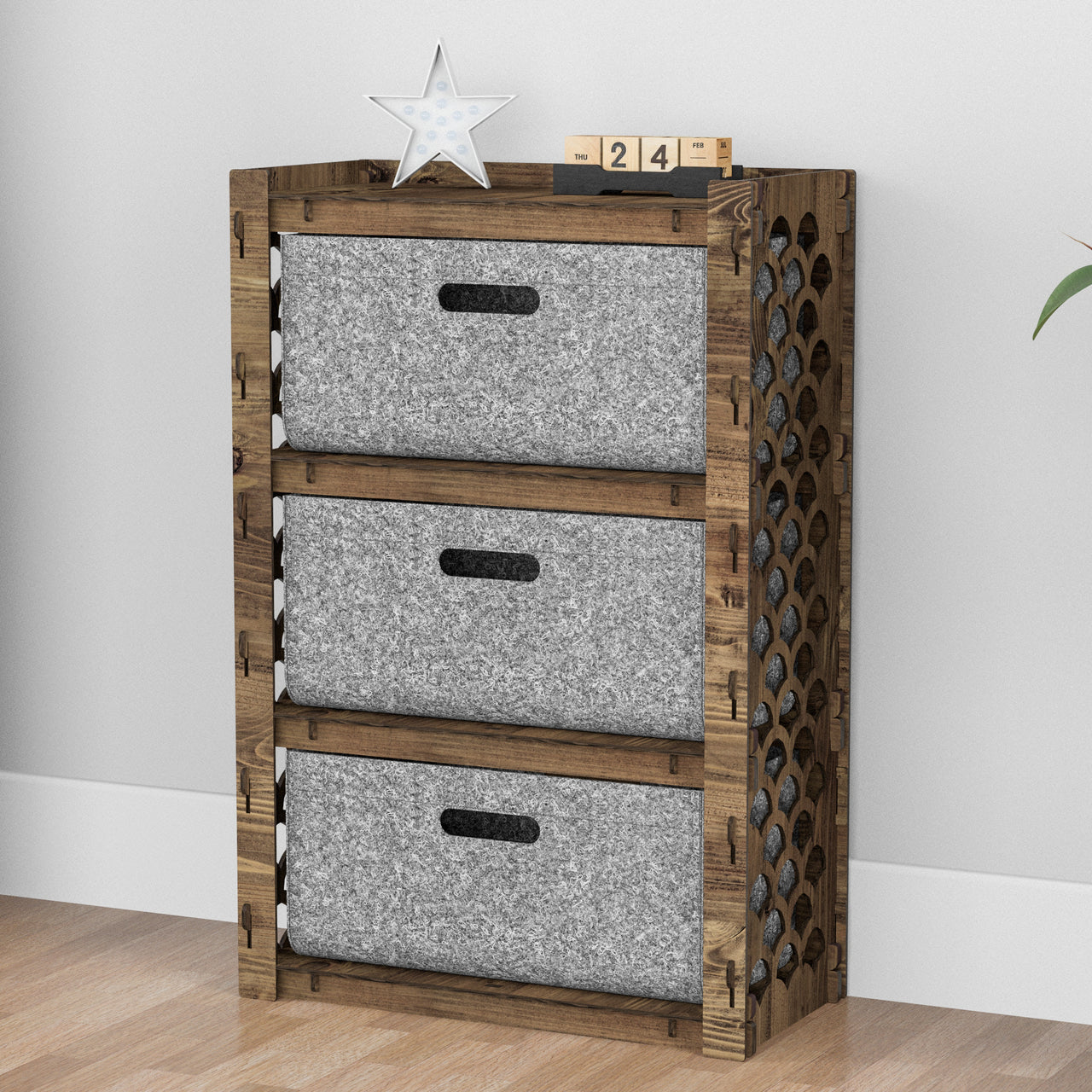 Mermaid Chest Of 3 Drawers Storage Cabinet [3L GRAY BINS]