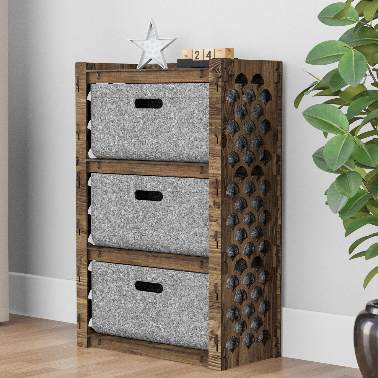 Mermaid Chest Of 3 Drawers Storage Cabinet [3L GRAY BINS]