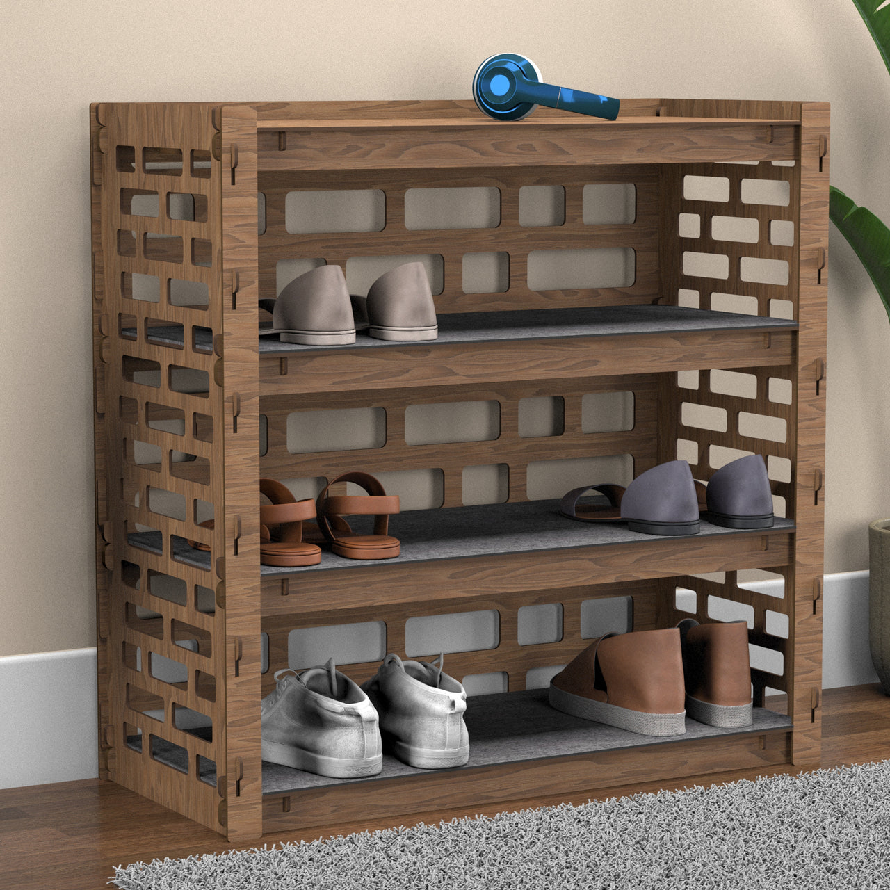 Entryway Small 4-tier Shoe Rack Brickwall