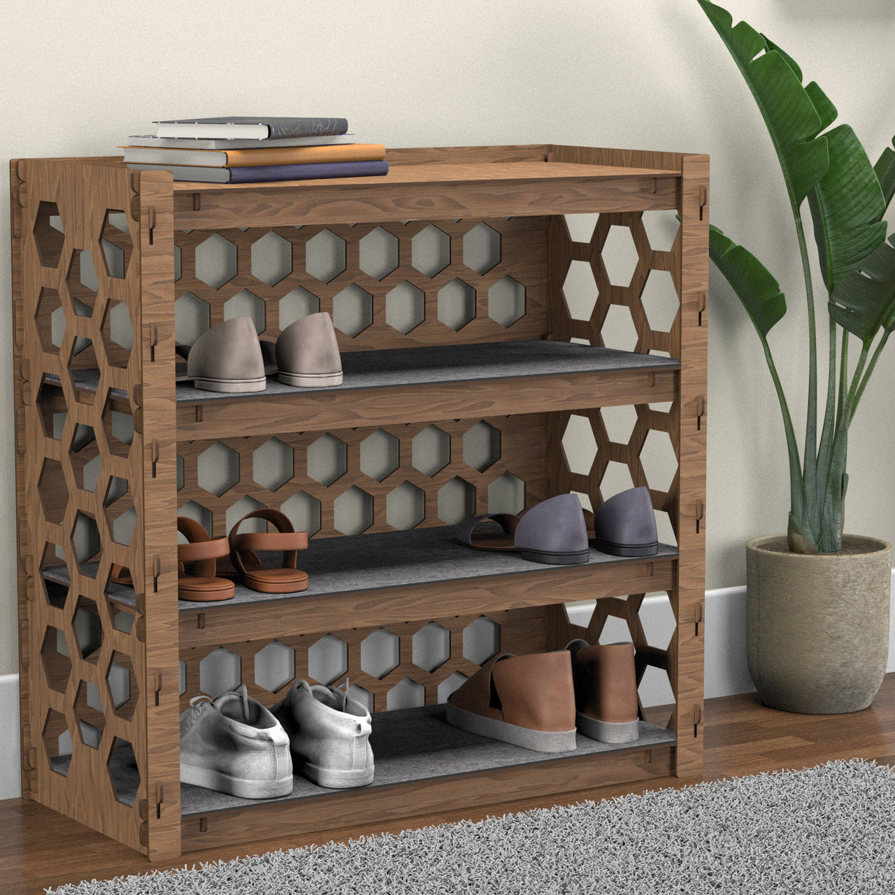 Entryway Small 4-tier Shoe Rack Honeycomb