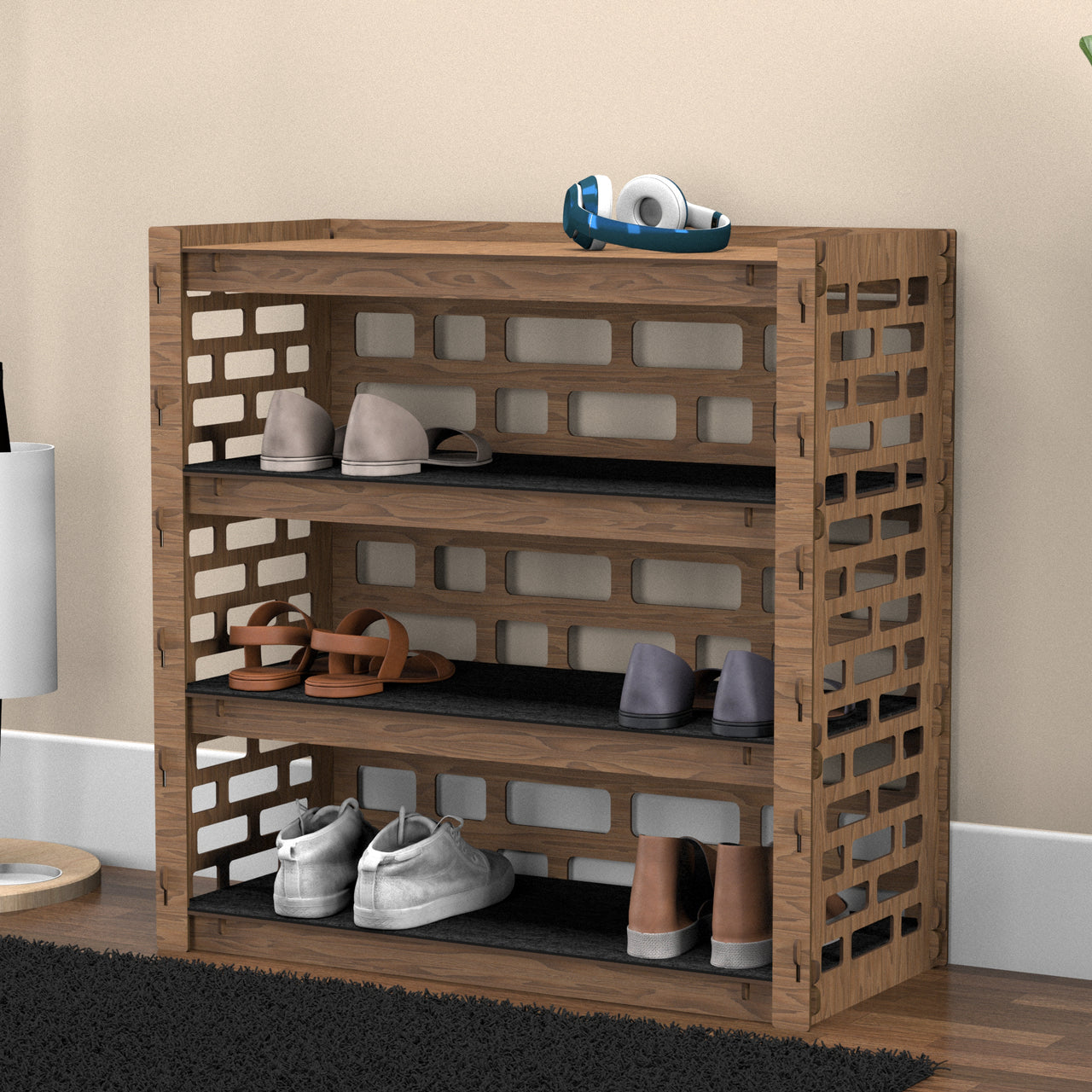 Entryway Small 4-tier Shoe Rack Brickwall