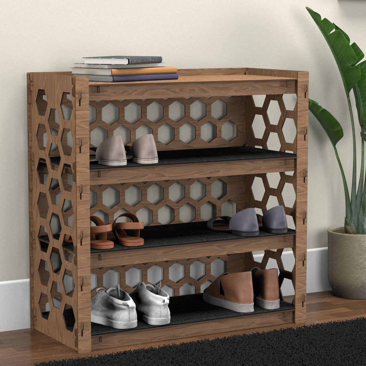 Entryway Small 4-tier Shoe Rack Honeycomb