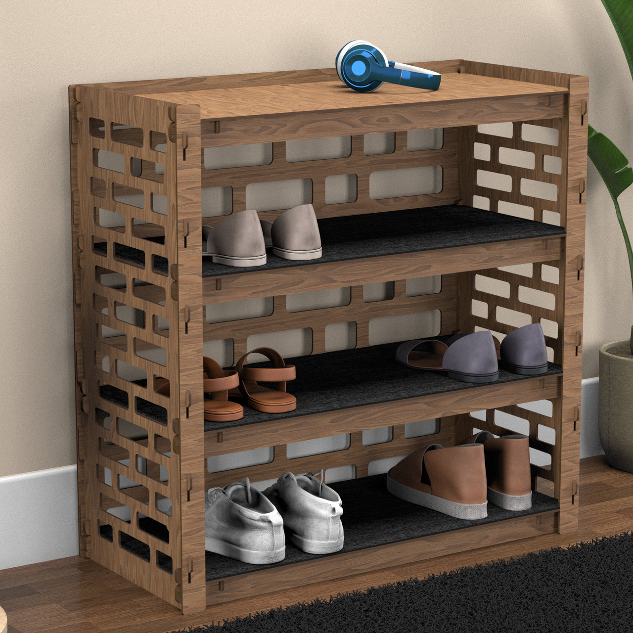 Entryway Small 4-tier Shoe Rack Brickwall