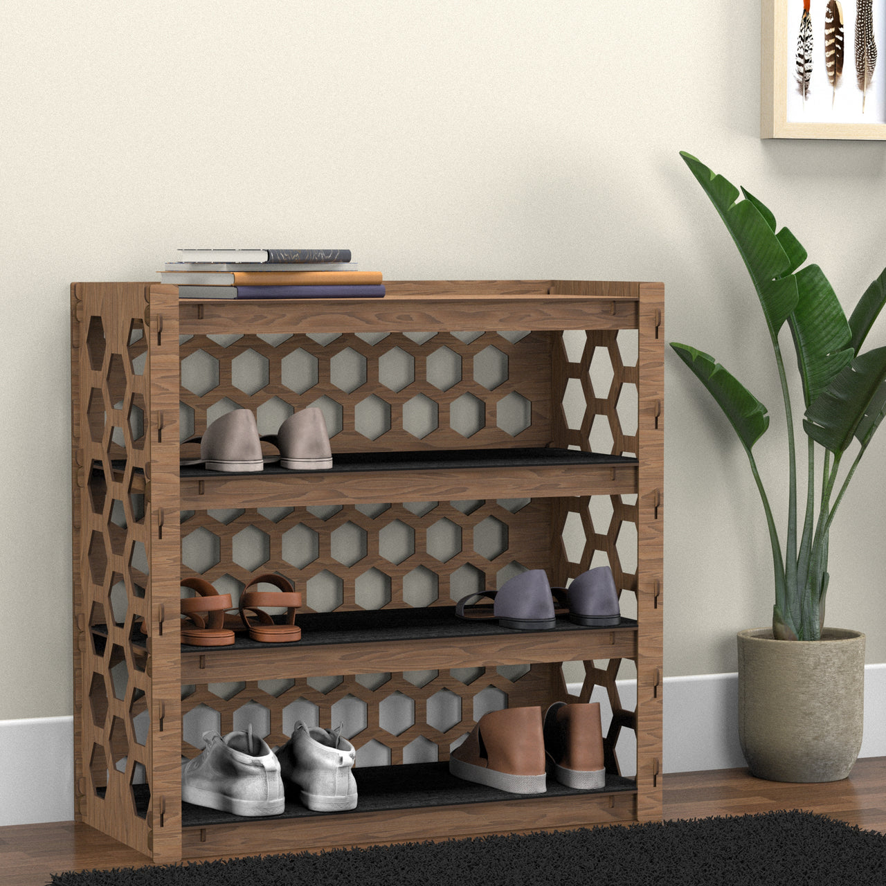 Entryway Small 4-tier Shoe Rack Honeycomb