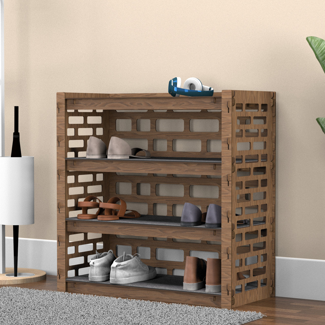 Entryway Small 4-tier Shoe Rack Brickwall