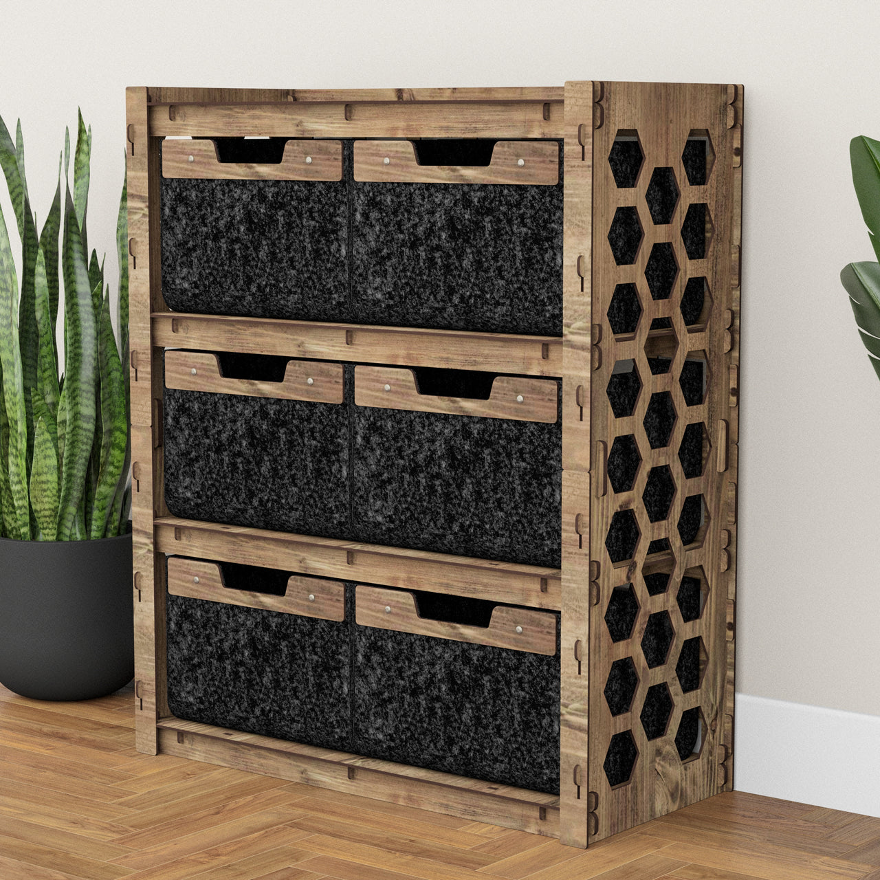 Honeycomb Dresser 6 Drawers Storage Unit [6 LARGE BLACK BINS]