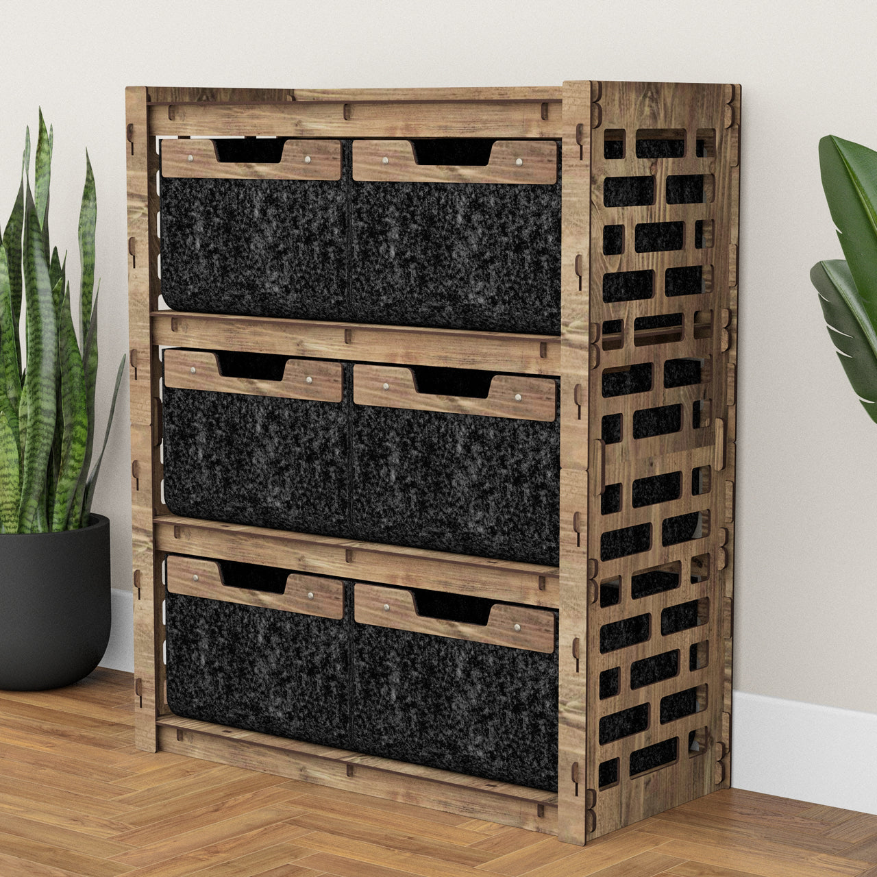 Brickwall Dresser 6 Drawers Storage Unit [6 LARGE BLACK BINS]