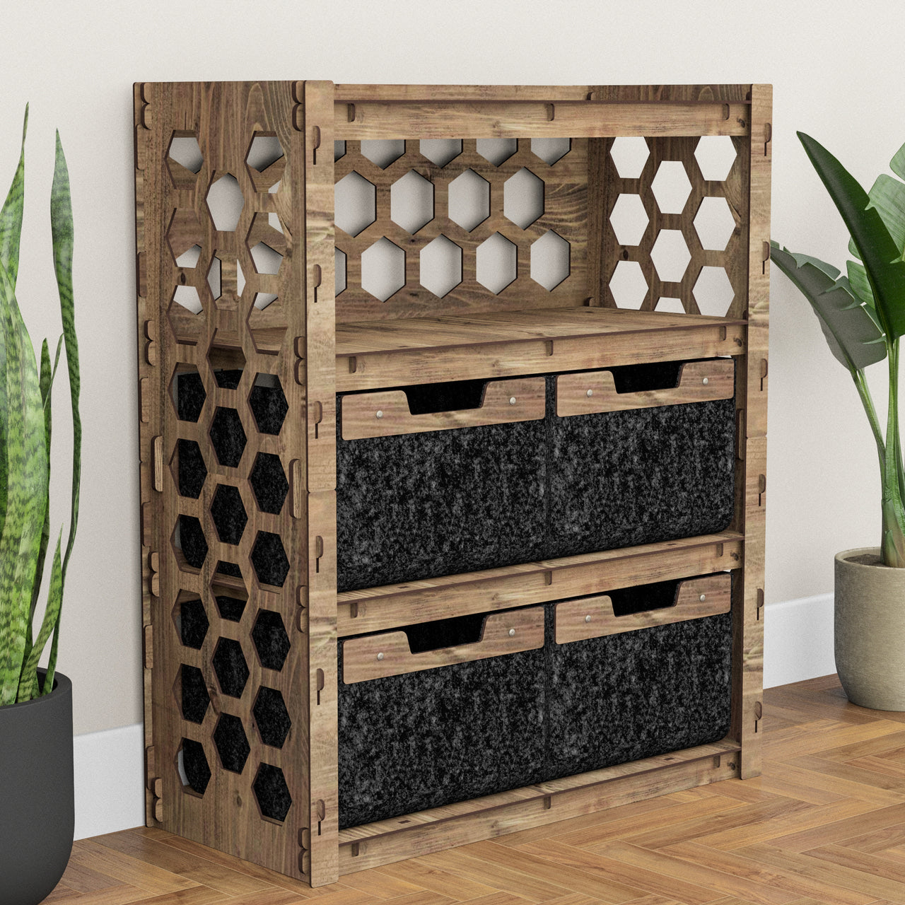 Honeycomb Dresser 4 Drawers Storage Unit [4 LARGE BLACK BINS]