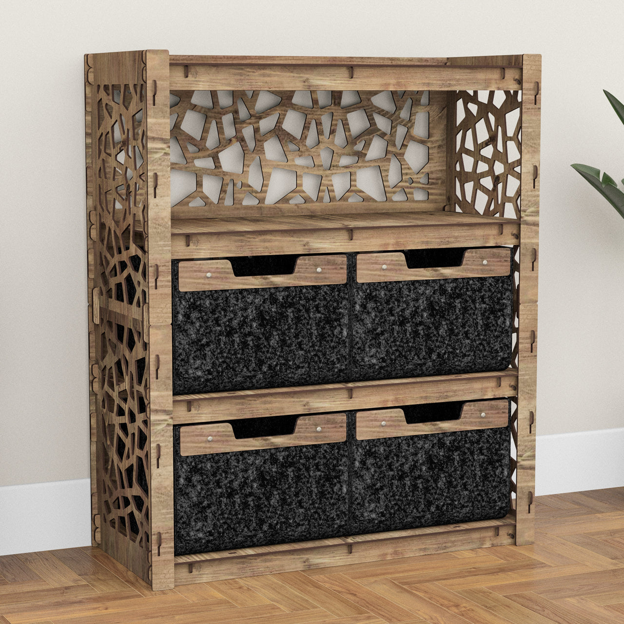 Stones Dresser 4 Drawers Storage Unit [4 LARGE BLACK BINS]