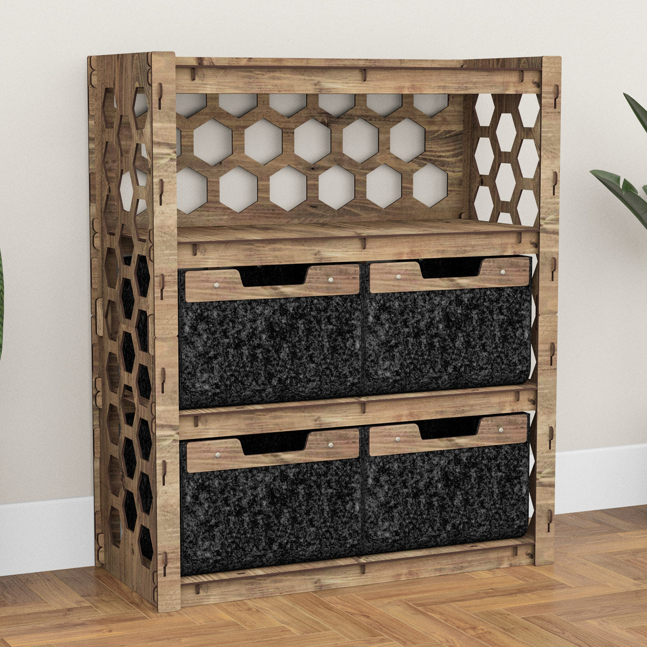 Honeycomb Dresser 4 Drawers Storage Unit [4 LARGE BLACK BINS]